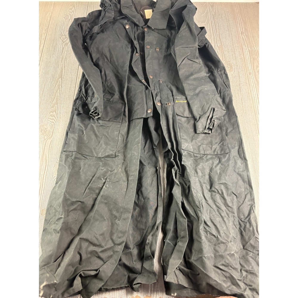 Outback Trading Company Bushtrader Mens Black Waxed Cotton Trench Duster Coat